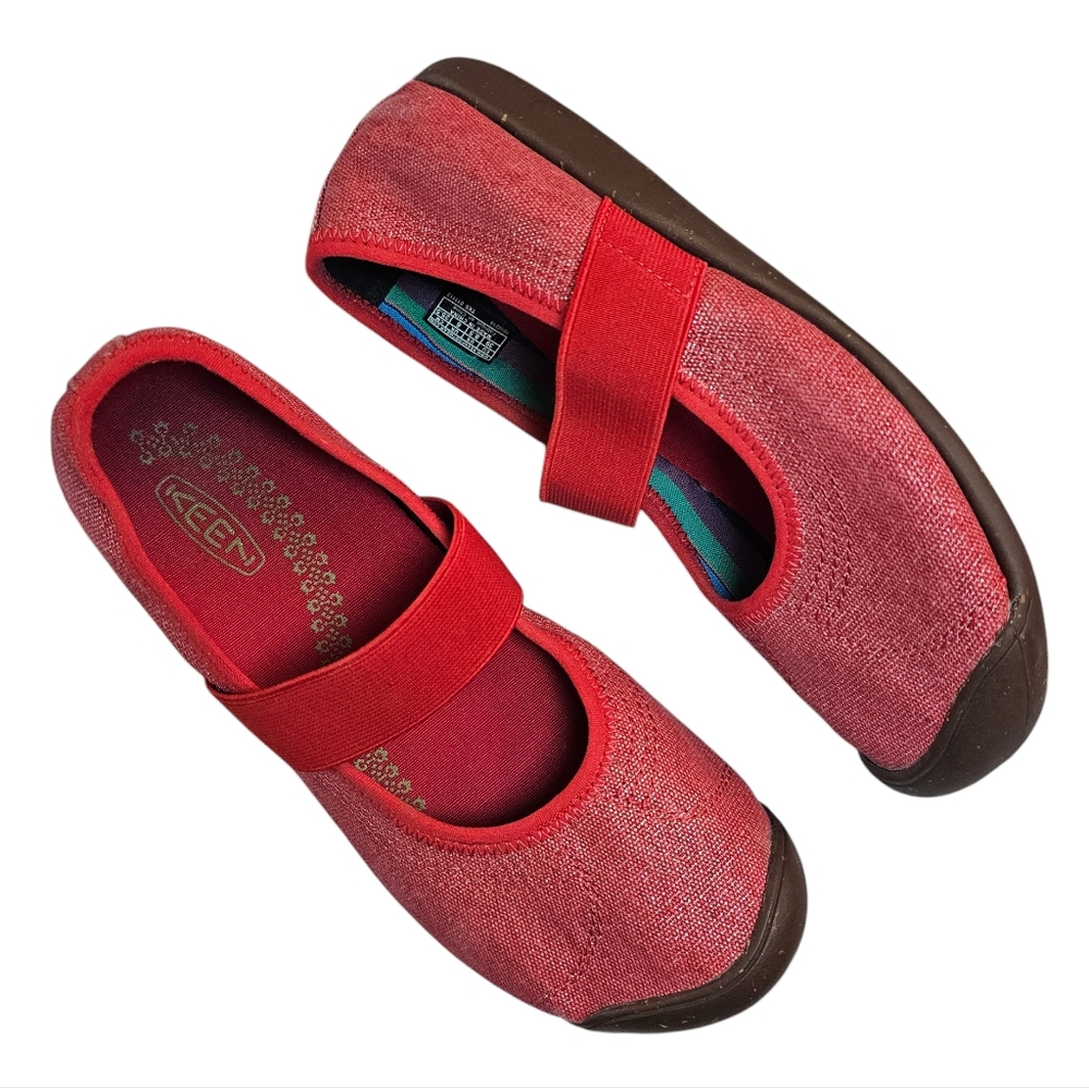 KEEN Women's Slip-On Red Canvas Ballet Flats Mary Jane Shoes, US Size 8.5 - EUC